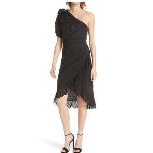 Ulla Johnson Gwyneth Eyelet Embroidered One Shoulder Puff Sleeve Tie Bow Dress